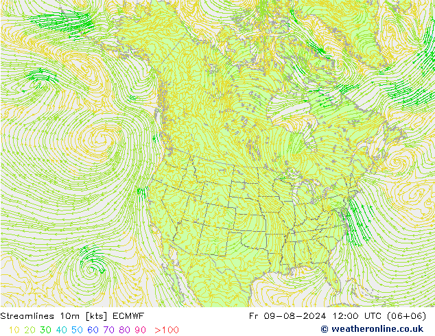 Stroomlijn 10m ECMWF vr 09.08.2024 12 UTC