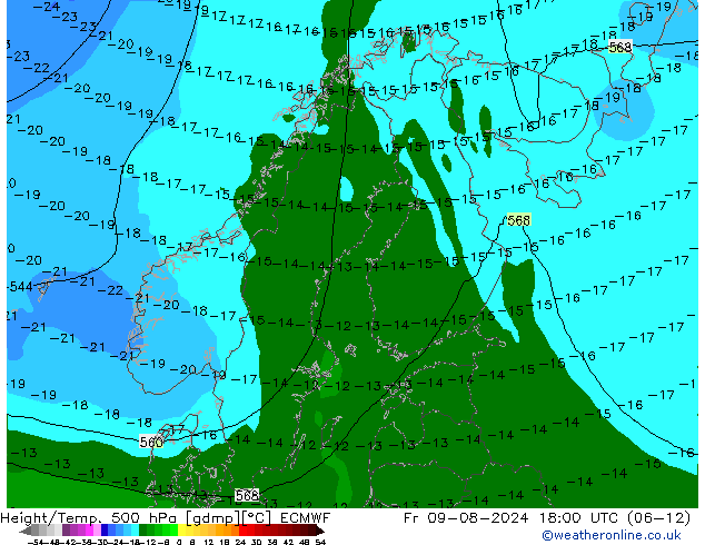 Z500/Rain (+SLP)/Z850 ECMWF 星期五 09.08.2024 18 UTC