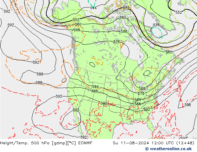 Hoogte/Temp. 500 hPa ECMWF zo 11.08.2024 12 UTC