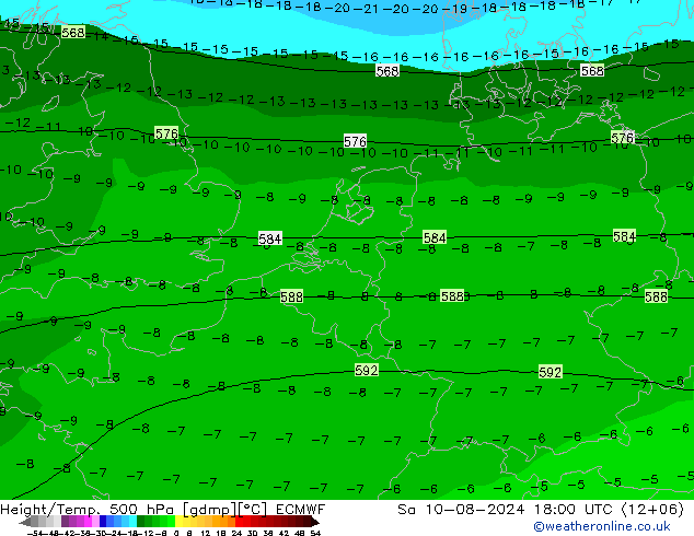 Z500/Regen(+SLP)/Z850 ECMWF za 10.08.2024 18 UTC