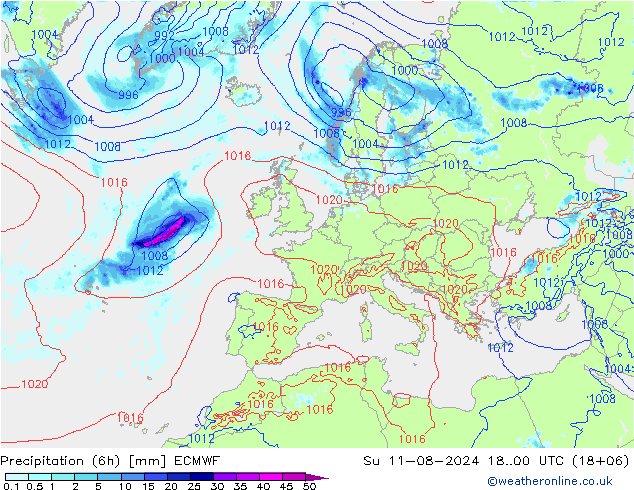 Z500/Regen(+SLP)/Z850 ECMWF zo 11.08.2024 00 UTC