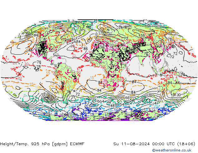 Height/Temp. 925 hPa ECMWF 星期日 11.08.2024 00 UTC