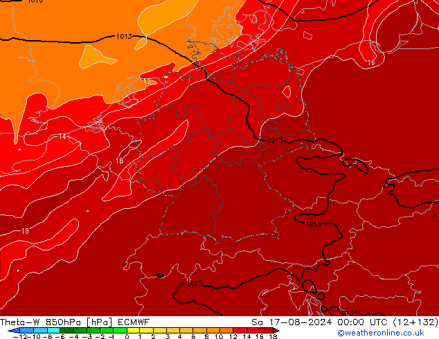 Theta-W 850hPa ECMWF 星期六 17.08.2024 00 UTC