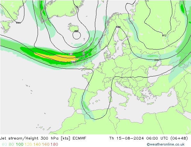 Straalstroom ECMWF do 15.08.2024 06 UTC