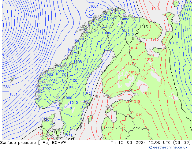 Luchtdruk (Grond) ECMWF do 15.08.2024 12 UTC