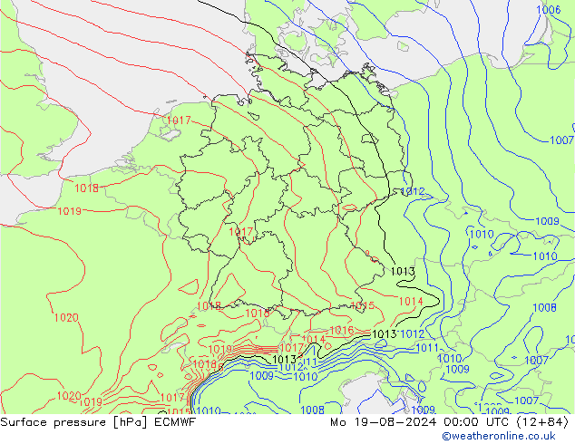 Luchtdruk (Grond) ECMWF ma 19.08.2024 00 UTC