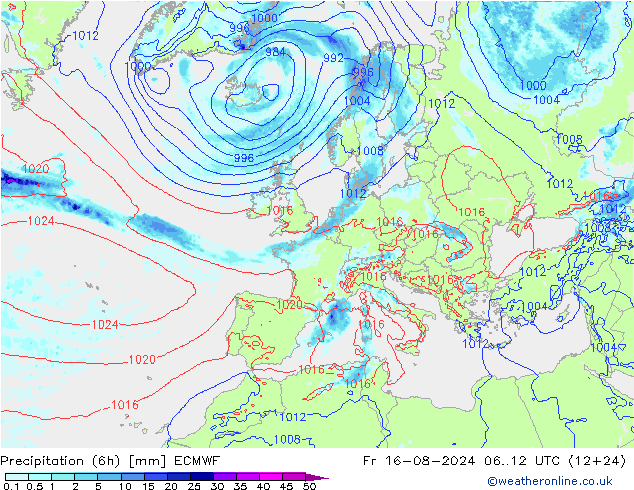 Z500/Regen(+SLP)/Z850 ECMWF vr 16.08.2024 12 UTC