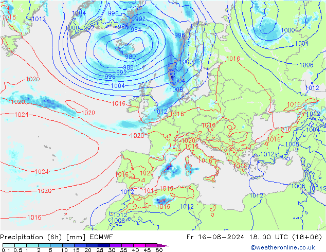 Z500/Regen(+SLP)/Z850 ECMWF vr 16.08.2024 00 UTC