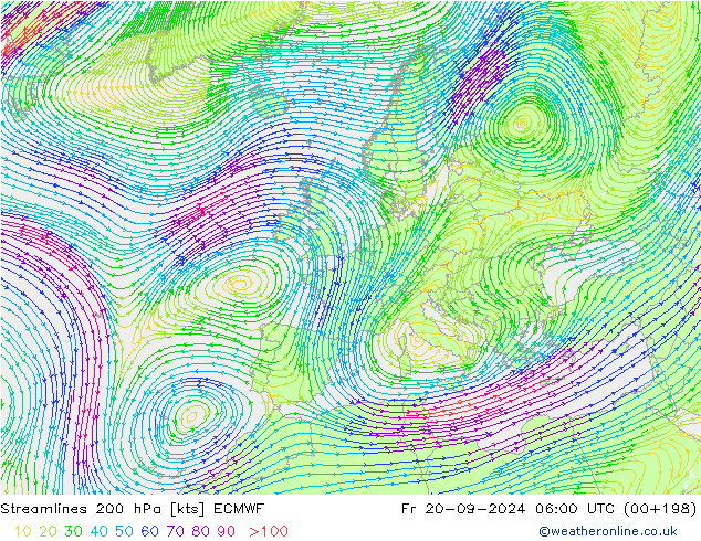 Stroomlijn 200 hPa ECMWF vr 20.09.2024 06 UTC