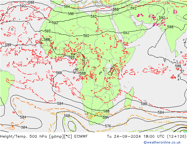 Z500/Rain (+SLP)/Z850 ECMWF wto. 24.09.2024 18 UTC