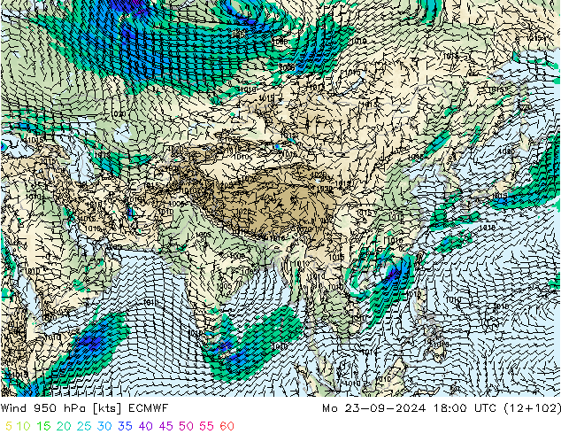 Wind 950 hPa ECMWF Po 23.09.2024 18 UTC