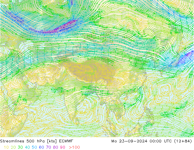 Streamlines 500 hPa ECMWF Mo 23.09.2024 00 UTC