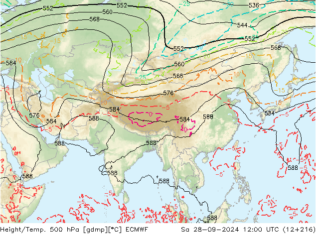 Z500/Rain (+SLP)/Z850 ECMWF so. 28.09.2024 12 UTC