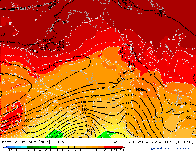 Theta-W 850hPa ECMWF Sa 21.09.2024 00 UTC