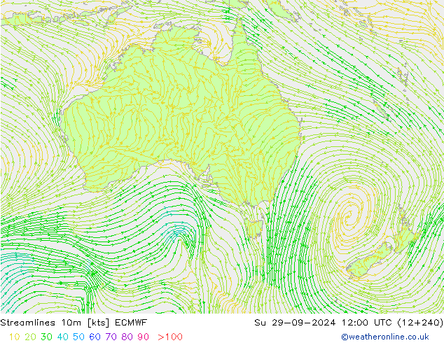 Streamlines 10m ECMWF Su 29.09.2024 12 UTC