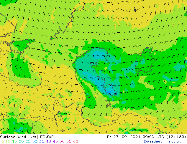 Surface wind ECMWF Fr 27.09.2024 00 UTC