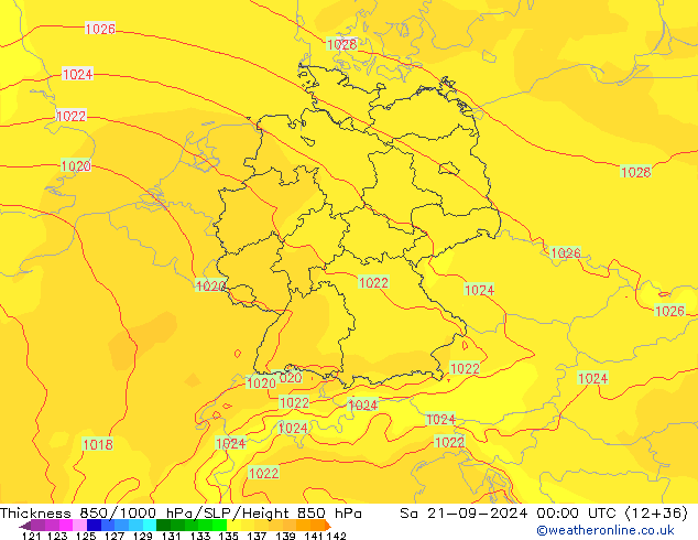 Thck 850-1000 hPa ECMWF So 21.09.2024 00 UTC