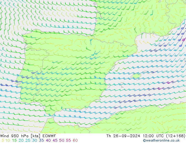 Wind 950 hPa ECMWF Th 26.09.2024 12 UTC