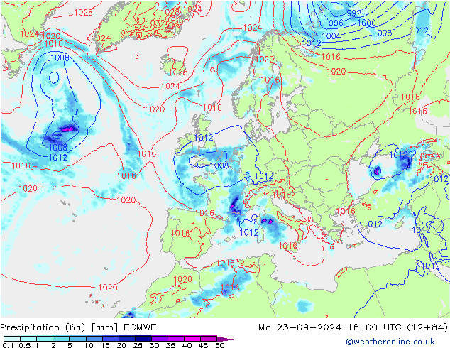 осадки (6h) ECMWF пн 23.09.2024 00 UTC