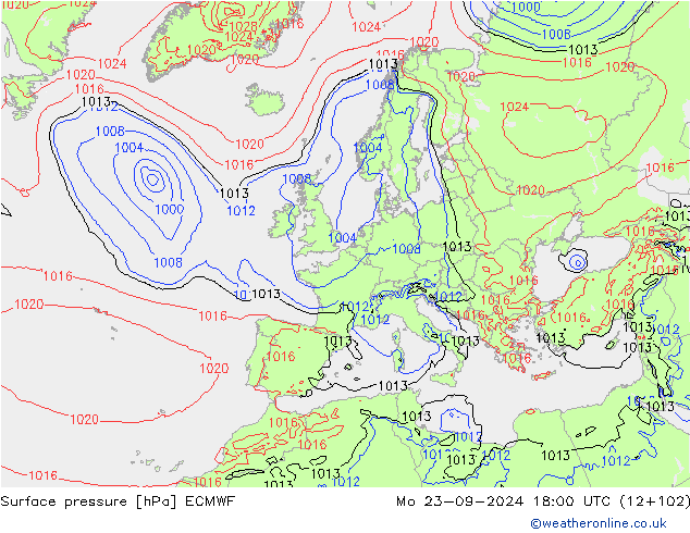 Surface pressure ECMWF Mo 23.09.2024 18 UTC