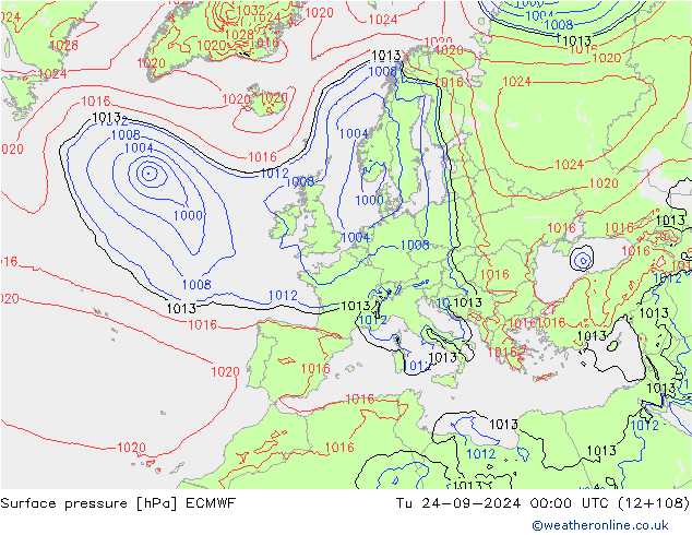 Surface pressure ECMWF Tu 24.09.2024 00 UTC