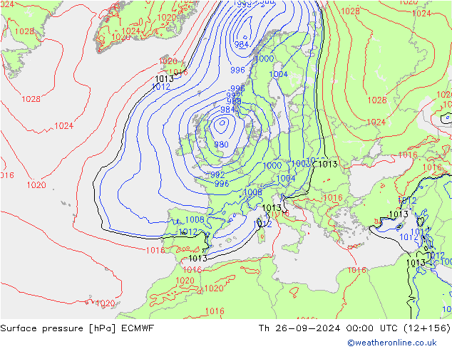 Surface pressure ECMWF Th 26.09.2024 00 UTC