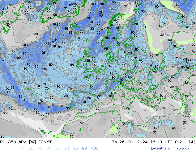 RH 850 hPa ECMWF  26.09.2024 18 UTC