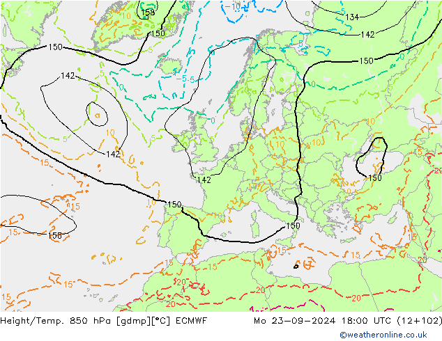 Géop./Temp. 850 hPa ECMWF lun 23.09.2024 18 UTC