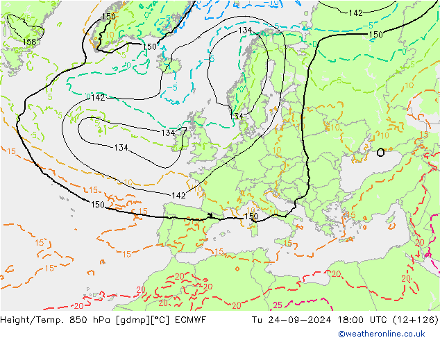 Height/Temp. 850 hPa ECMWF  24.09.2024 18 UTC