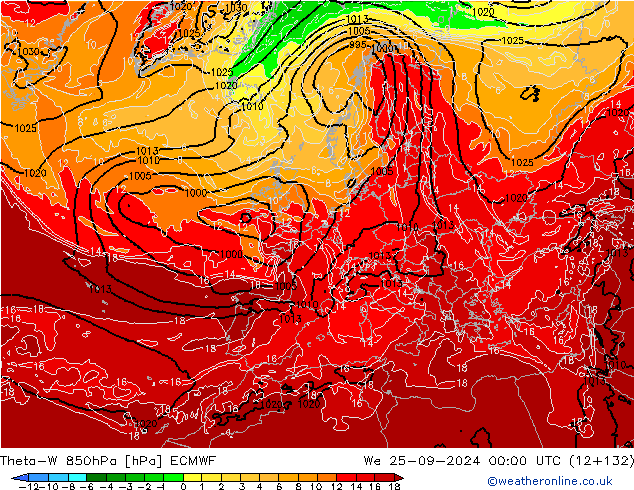 Theta-W 850hPa ECMWF We 25.09.2024 00 UTC