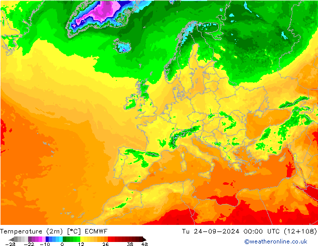 Temperatura (2m) ECMWF mar 24.09.2024 00 UTC