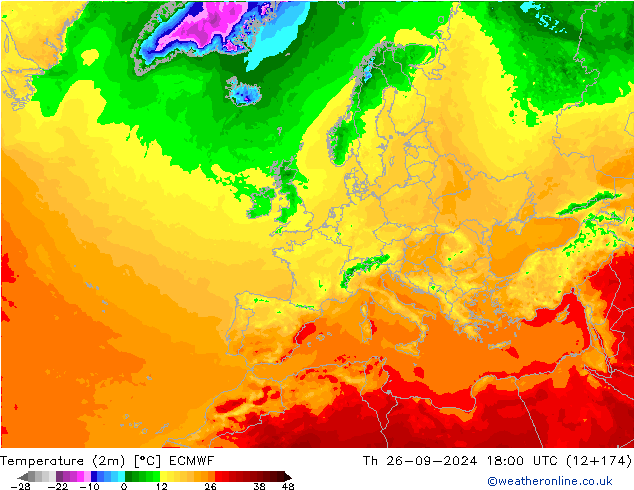 Temperature (2m) ECMWF Th 26.09.2024 18 UTC