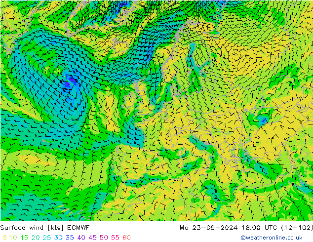 Surface wind ECMWF Mo 23.09.2024 18 UTC