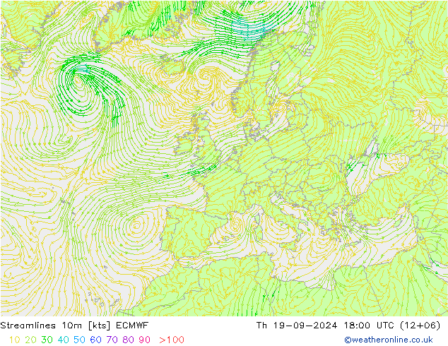 Linha de corrente 10m ECMWF Qui 19.09.2024 18 UTC