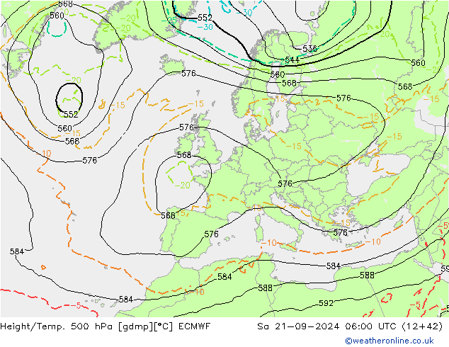 Yükseklik/Sıc. 500 hPa ECMWF Cts 21.09.2024 06 UTC