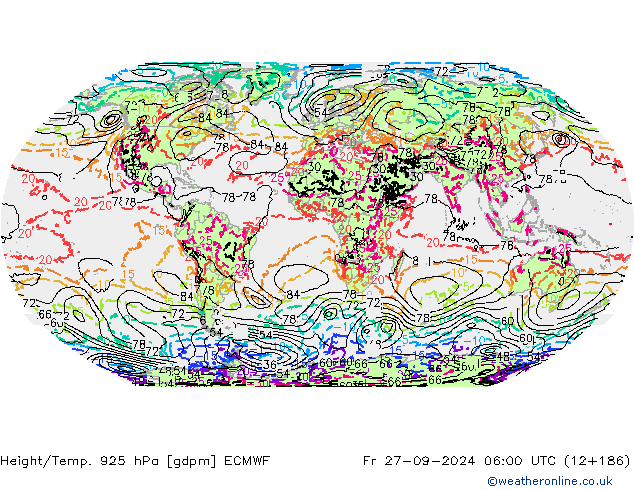 Height/Temp. 925 hPa ECMWF Fr 27.09.2024 06 UTC