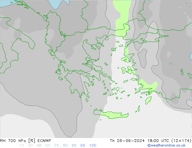 RH 700 гПа ECMWF чт 26.09.2024 18 UTC