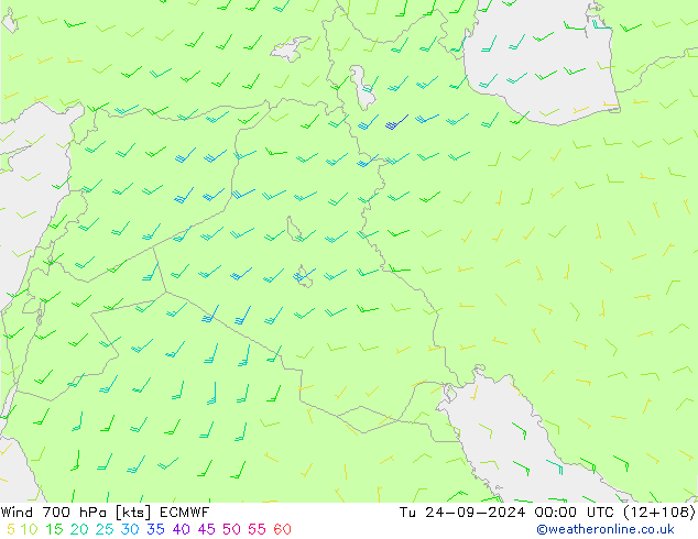 Wind 700 hPa ECMWF Tu 24.09.2024 00 UTC