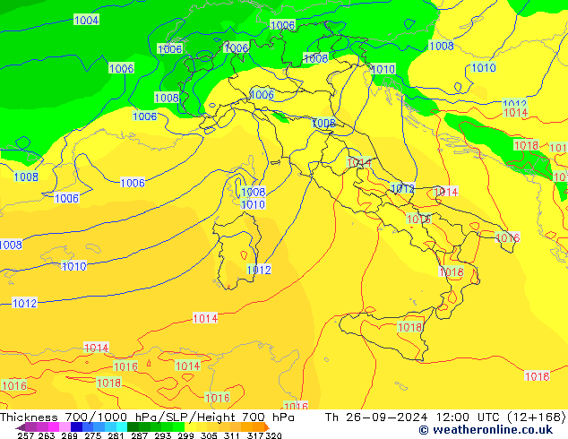 Thck 700-1000 hPa ECMWF Th 26.09.2024 12 UTC