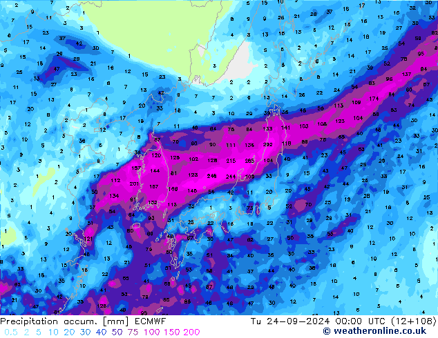 Precipitation accum. ECMWF Tu 24.09.2024 00 UTC