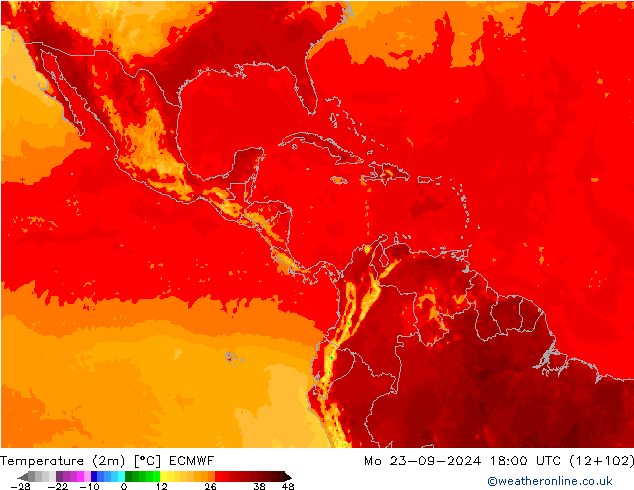 Sıcaklık Haritası (2m) ECMWF Pzt 23.09.2024 18 UTC