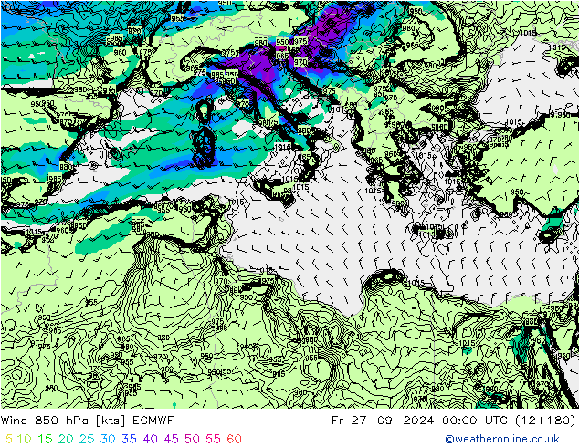 Wind 850 hPa ECMWF Fr 27.09.2024 00 UTC