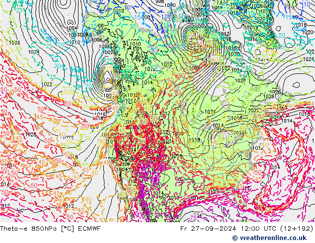 Theta-e 850hPa ECMWF Fr 27.09.2024 12 UTC