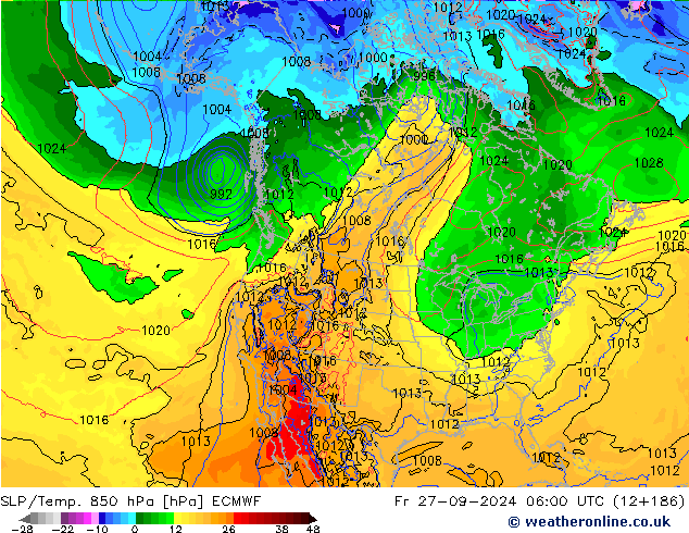 SLP/Temp. 850 hPa ECMWF Fr 27.09.2024 06 UTC