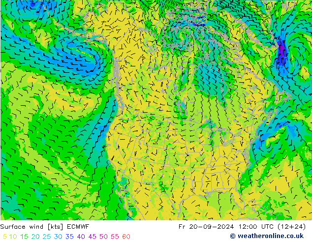 Rüzgar 10 m ECMWF Cu 20.09.2024 12 UTC