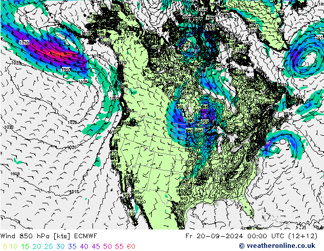 Wind 850 hPa ECMWF Fr 20.09.2024 00 UTC