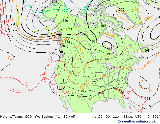 Z500/Rain (+SLP)/Z850 ECMWF пн 23.09.2024 18 UTC