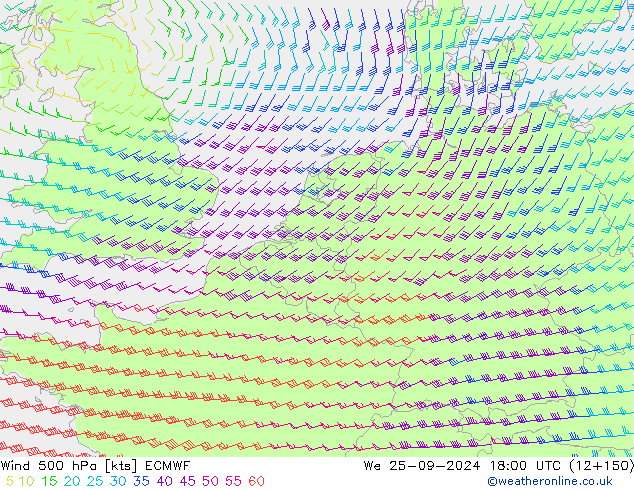 Wind 500 hPa ECMWF wo 25.09.2024 18 UTC