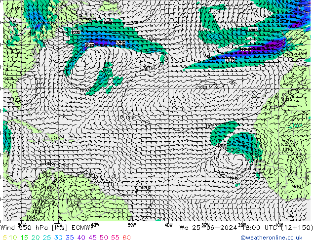 Rüzgar 950 hPa ECMWF Çar 25.09.2024 18 UTC