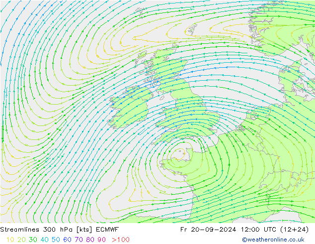 Stroomlijn 300 hPa ECMWF vr 20.09.2024 12 UTC